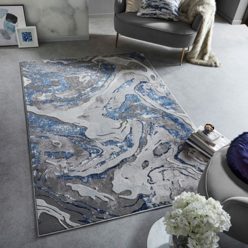 Covor Marbled Navy, Flair Rugs, 120x170 cm, polipropilena/poliester, bleumarin