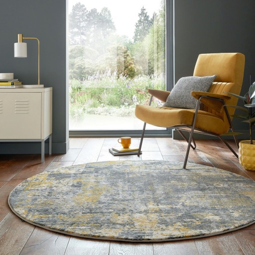 Covor Wonderlust Grey/Ochre, Flair Rugs, D160 cm, polipropilena, gri/ocru