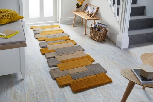 Covor Collage Ochre/Natural, Flair Rugs, 60x230 cm, lana, ocru