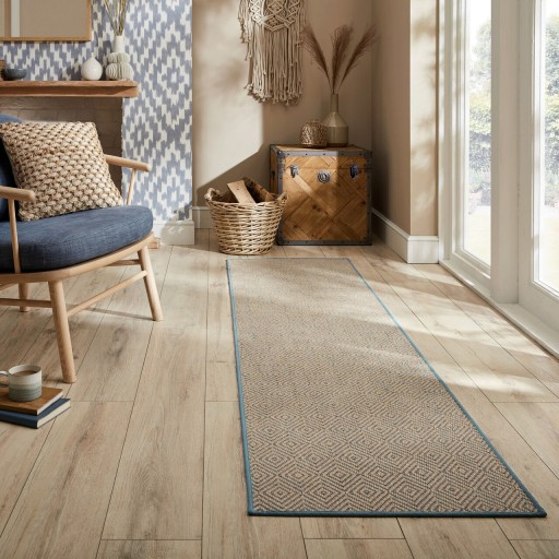 Covor Jute Diamond Blue, Flair Rugs, 60x800 cm, iuta, albastru