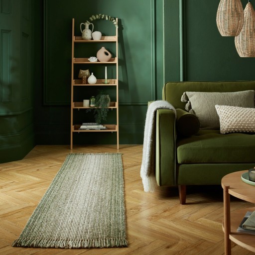 Covor cu 2 fete Jute Ombre Green, Flair Rugs, 60x230 cm, iuta/lana, verde