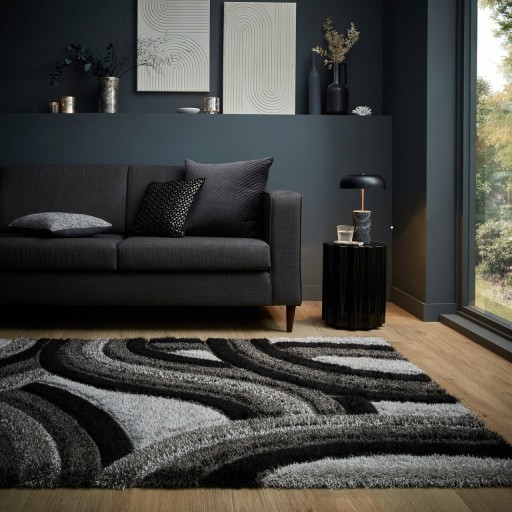 Covor Velvet Carved Grey/Black, Flair Rugs, 120x170 cm, poliester reciclat, gri/negru