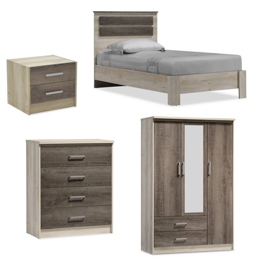 Set mobilier dormitor 4 piese DreamCatcher3, Pakoworld, pat 100x200 / comoda / dulap haine / noptiera, castillo/toro