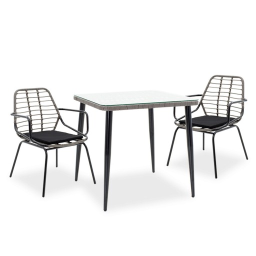 Set mobilier de gradina 3 piese Naoki Comfy, Pakoworld, masa cu 2 scaune, metal/ratan sintetic, negru/gri