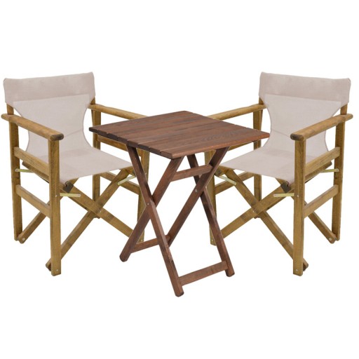 Set mobilier de gradina 3 piese Retto, Pakoworld, masa cu 2 scaune, 70x70x71 cm, lemn masiv de fag/PVC perforat, bej/alb