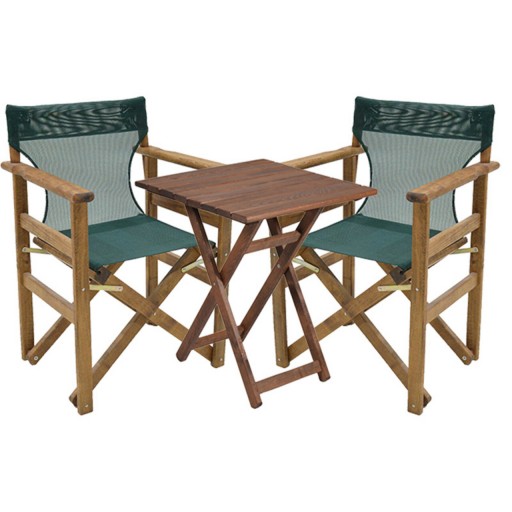 Set mobilier de gradina 3 piese Retto, Pakoworld, masa cu 2 scaune, 70x70x71 cm, lemn masiv de fag/PVC perforat, verde