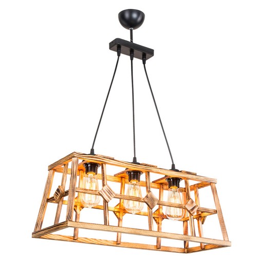 Lustra PWL-1029, Pakoworld, 60x23x83 cm, 3 x E27, 60W, metal/lemn, natural/negru