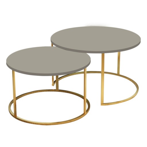 Set 2 masute de cafea Solme, Pakoworld, 75x75x45 cm/60x60x40 cm, PAL/metal, bej/auriu