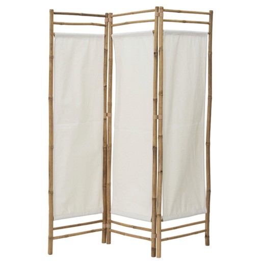 Paravan decorativ / despartitor camera Barra, Pakoworld, 135x3x160 cm, bambus/textil, natural/ecru