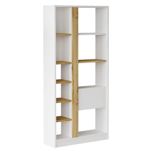 Corp biblioteca Alive, Pakoworld, 75.6x25x160 cm, PAL/metal/MDF, alb/sonoma