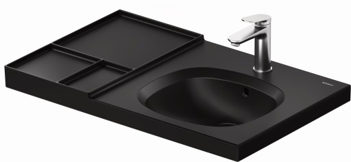 Lavoar Duravit Aurena 80x50cm HygieneGlaze Plus montare pe mobilier orientare dreapta ventil ceramic inclus negru mat