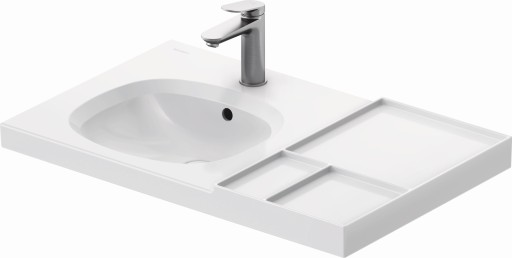 Lavoar Duravit Aurena 80x50cm HygieneGlaze Plus montare pe mobilier orientare stanga ventil ceramic inclus alb