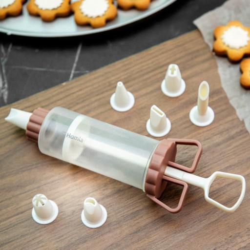 Unstensila si 8 accesorii pentru decorat prajituri Easy Bake, Homla, plastic, alb/roz