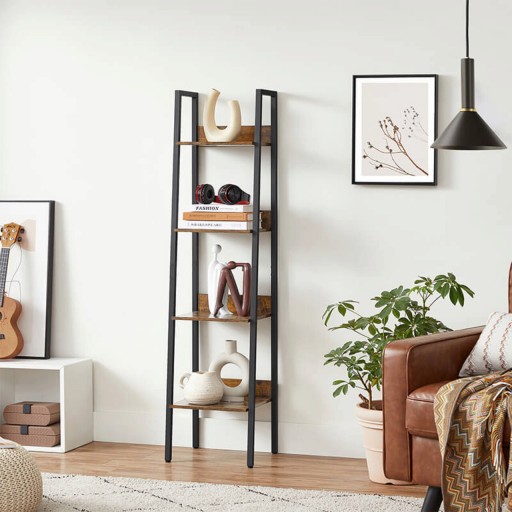 Biblioteca cu 4 rafturi Vasagle Ladder, 33.8x30x140 cm, PAL/otel, maro/rustic