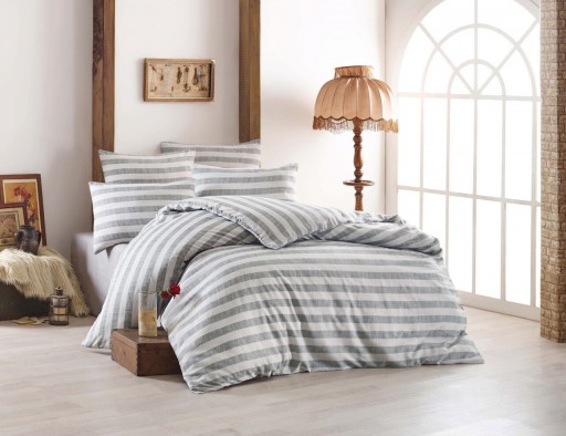 Lenjerie de pat pentru o persoana, Hook - Grey, EnLora Home, 65% bumbac/35% poliester