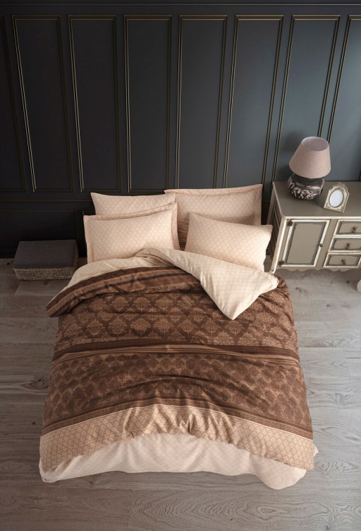 Lenjerie de pat pentru o persoana, Creative - Brown, Eponj Home, 65% bumbac/35% poliester