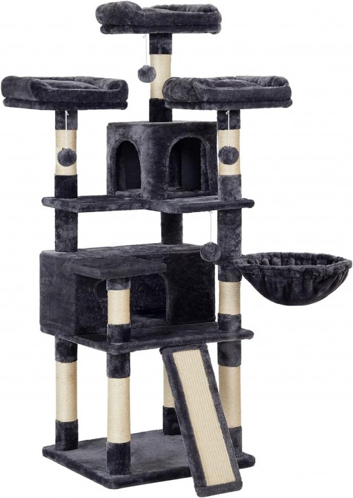 Ansamblu de joaca pisici / arbore pentru pisici XXL Cat Condo, Feandrea, 55x55x169 cm, PAL/plus/sisal, gri inchis