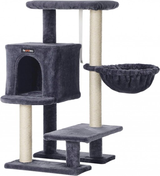 Ansamblu de joaca pisici / arbore pentru pisici Cat Condo, Feandrea, 46x41x84 cm, PAL/plus/sisal, gri inchis