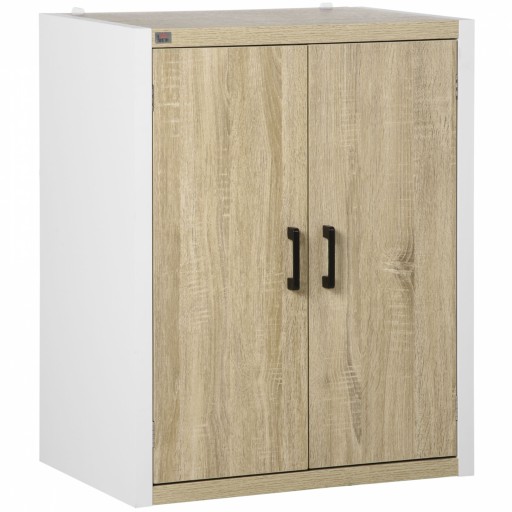 Dulap multifunctional HOMCOM cu 2 usi, polita reglabila din MDF, alb si lemn 62x40x77cm | AOSOM RO