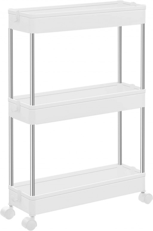 Carucior pentru depozitare Vasagle, 40x12.5x60 cm, polipropilena/inox, alb