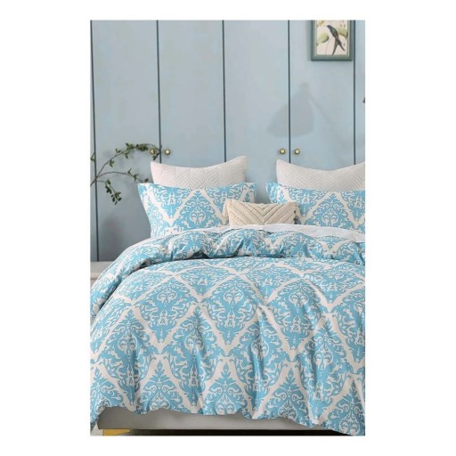 Lenjerie de pat albastră/gri din bumbac ranforcé pentru pat dublu/extinsă cu cearceaf inclus/cu 4 piese 200x220 cm Damask – Mila Home