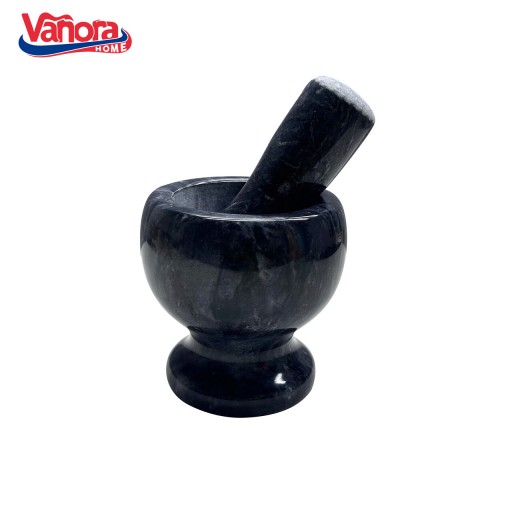 Mojar cu pistil Vanora, 10.5x10.5x10.5 cm, marmura, negru