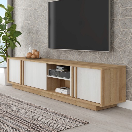 Comoda TV Sint, Bedora, 222x42x51.8 cm, PAL/MDF, stejar/alb