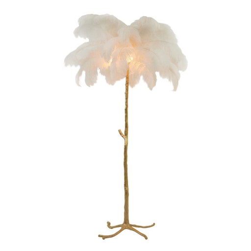 Lampadar alb/auriu cu abajur dinpene (înălțime 180 cm) Feather – Light & Living